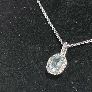 JARED NWOT AUTHENTIC 10K WHITE GOLD AQUAMARINE & GENUINE DIAMONDS NECKLACE
